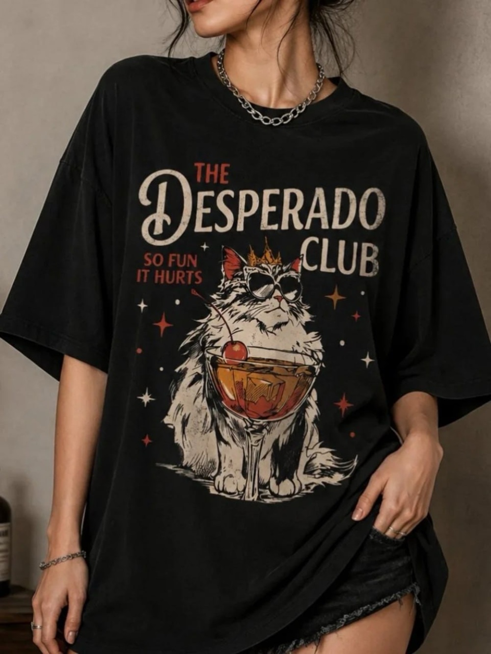 Black The Desperado Club Cat Graphic Tee